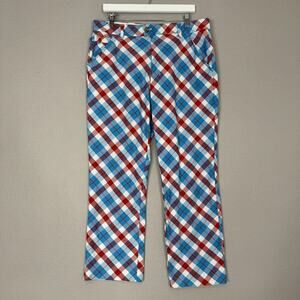 Royal & Awesome Pants Mens 34x30 Blue Plaid Golf Trousers Funky Loud Colorful